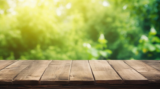 Empty wooden table with green background