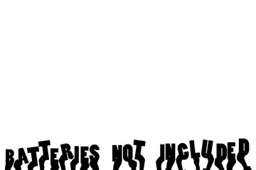 Digital png illustration of hands with batteries not included text on transparent background