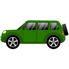 SUV car vector illustration. SUV car with green color for icon, symbol or sign. Sport utility vehicle for design about car, transportation, automotive and automobile