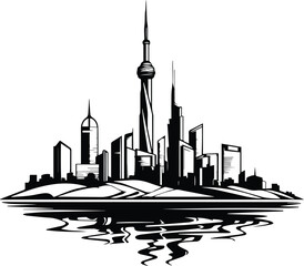 City Skyline Logo Monochrome Design Style
