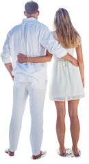 Digital png photo of rear view of caucasian couple embracing on transparent background