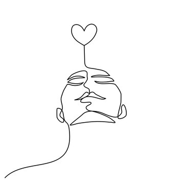 recommend clip art: Continuous line art of a person with heart symbol, mental health concept. Lineart vector illustration.