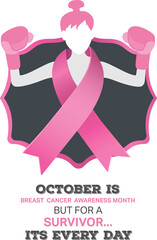 Digital png text of breast cancer awareness month text and pink woman icon on transparent background