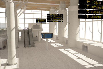 Digital png illustration of empty airport interior on transparent background