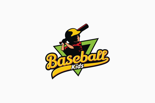 baseball logo with a combination of a cute baseball player and attractive lettering.