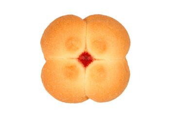 Cookies in the form of a flower on a white background. Sweet biscuits close-up.