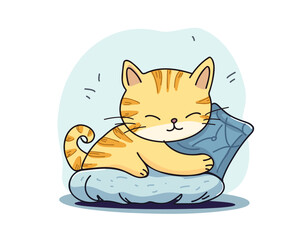 Cute cat sleeping on pillow, vector illustration