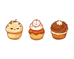 Set of cupcakes or muffins isolated on white background,
vector illustration
