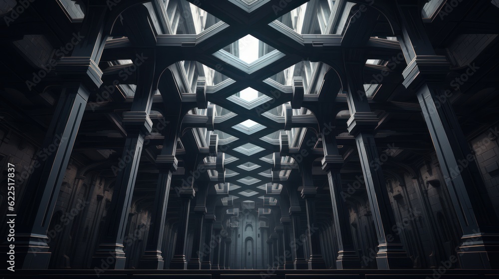 Poster background featuring intersecting architectural elements.