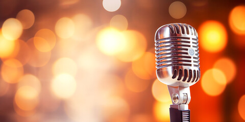 Vintage microphone on stage background