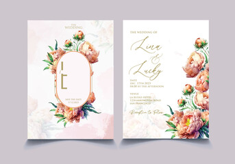 Colorfull floral watercolor wedding invitation template vector