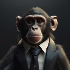 Image of a monkey businessman wearing a suit on clean background. Wildlife Animals. Illustration, generative AI.