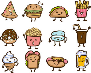 bakery cartoon set Coffee drinks, fast food
