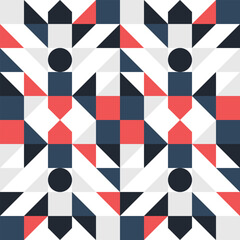 Fototapeta na wymiar Geometric Pattern Decorative Ornament Wall Textile Fabric Background Seamless Vector Illustration Black White Red Blue
