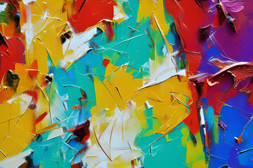 Fototapeta na wymiar Closeup of abstract rough colorful multicolored art painting texture, with oil brushstroke, pallet knife paint on canvas,