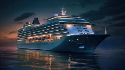 view large cruise ship at sea