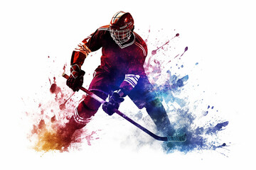 Illustration of a hockey player with full gear with a splash of color
