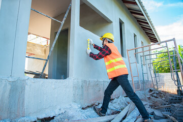 Skilled craftsmen are using level date tools.