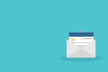 Tax document in an open envelope. Tax payment and invoicing document, business or financial operations.