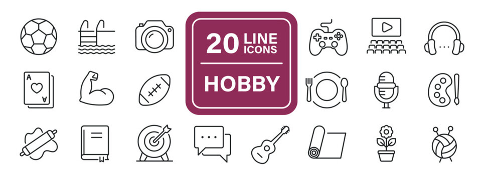 Hobby line icons. Editable stroke. For website marketing design, logo, app, template, ui, etc. Vector illustration.