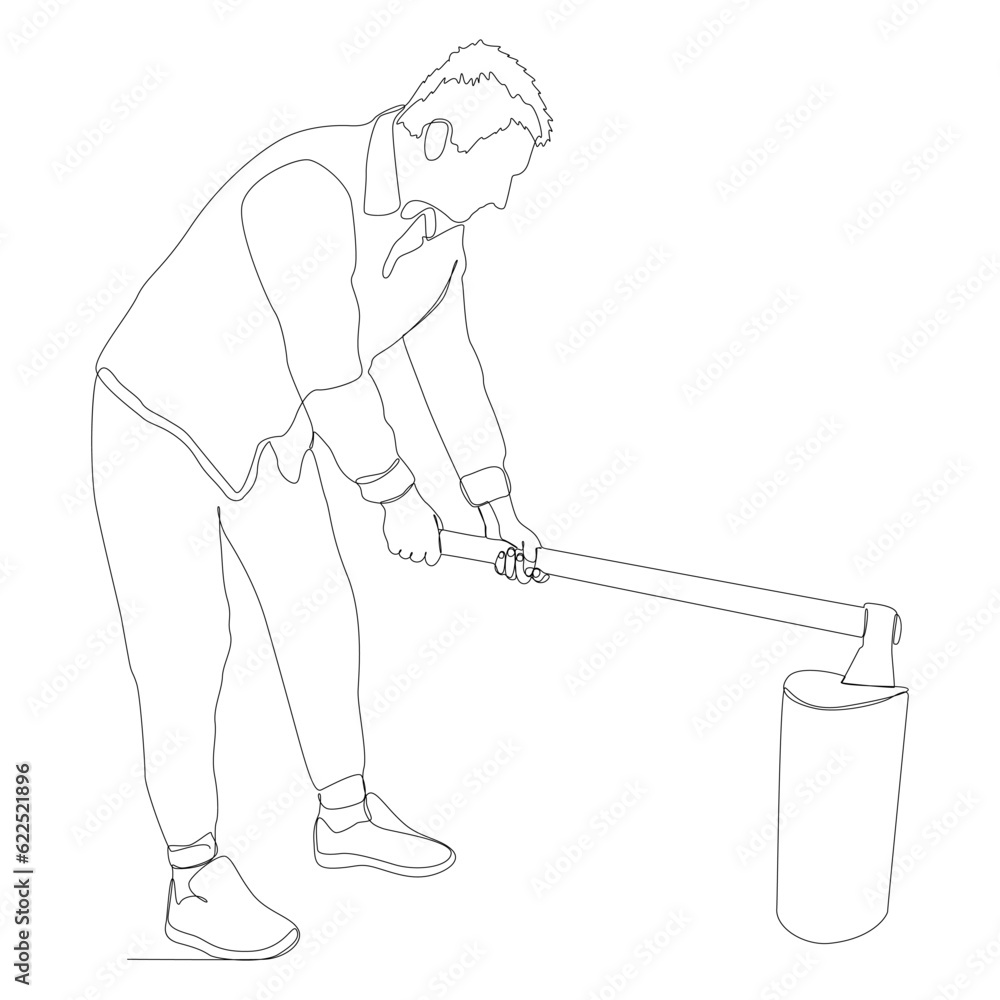 Poster one continuous line of a lumberjack. thin line illustration vector concept. contour drawing creative