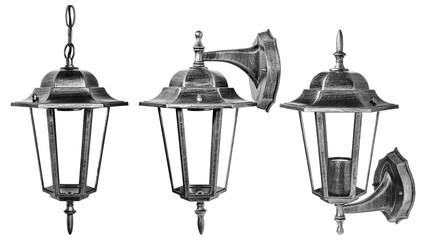 set of gray painted street light isolated