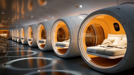Space-age hotel offering rotating rooms and a zero-gravity experience.
