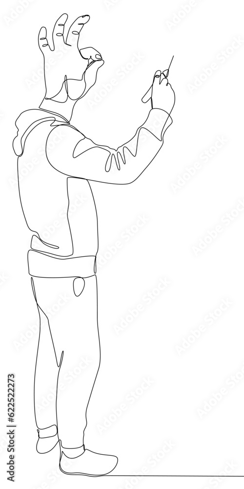 Poster abstract one continuous line of man with hand as head pointing. thin line illustration vector concep