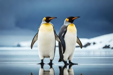 Fototapeta na wymiar penguin on the frozen water
