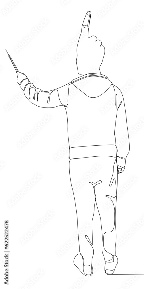 Poster abstract one continuous line of man with hand as head pointing. thin line illustration vector concep