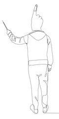 Abstract one continuous line of Man with hand as head pointing. Thin Line Illustration vector concept. Contour Drawing Creative ideas.