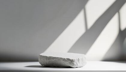 white single stone podium minimal product display pedestal rock cosmetic