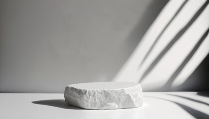 white single stone podium minimal product display pedestal rock cosmetic