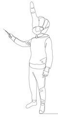 Abstract one continuous line of Man with hand as head pointing. Thin Line Illustration vector concept. Contour Drawing Creative ideas.