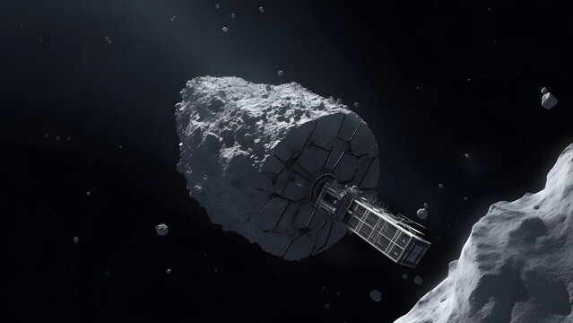 Asteroid mining in open space, neural network generated image