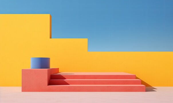 Minimalist vivid colour abstract steps product display podium
