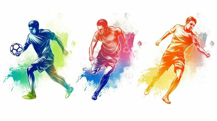 A set of football soccer players drawing by lines