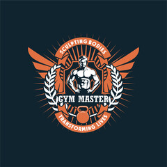 Vector Gym Master Emblem Tshirt Design Dark Background