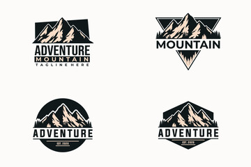 Mountain outdoors adventure set collection vector graphic in vintage style