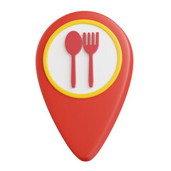 3d restaurant location pin icon illustration with transparent background