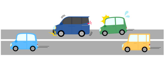 前車の急ブレーキにびっくりしている後続車