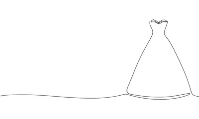 One line continuous dress. Fashion concept banner in line art hand drawing style. Outline vector illustration.