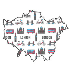 London Map Landmark Famous Architectural 
 Monuments, London Symbols Illustration