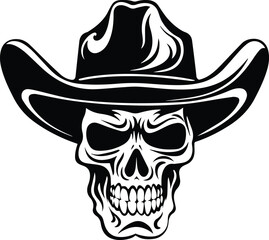 Cowboy Skull In A Hat Logo Monochrome Design Style