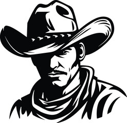 Cowboy Mascot Logo Monochrome Design Style