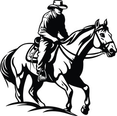 Cowboy On Horse Logo Monochrome Design Style