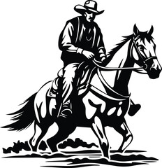 Fototapeta na wymiar Cowboy On Horse Logo Monochrome Design Style