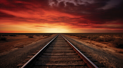 Fototapeta na wymiar Railroad tracks converging on the horizon