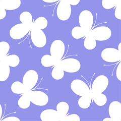 Obraz premium White butterflies on blue background. Vector seamless pattern. Best for textile, print, wallpapers, and wedding decoration.