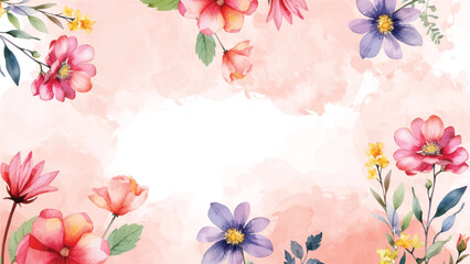 Fototapeta premium Abstract floral art vector background. Hand drawn flowers line art botanical watercolor. Use by Template design, invitation card, banner, print, greeting card, poster, wallpaper, cover decoration. 